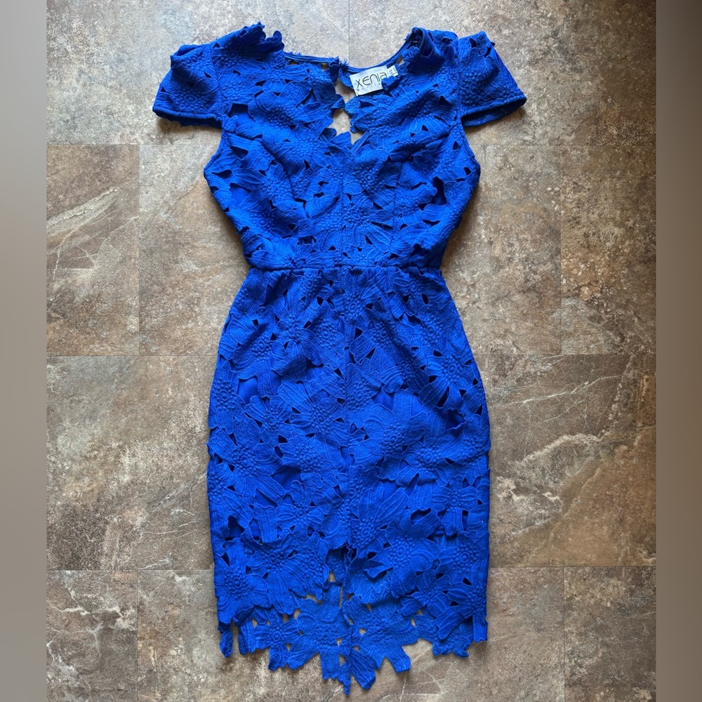 Blue Cold Shoulder Sheath Mini Dress